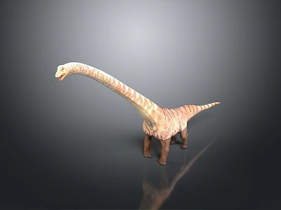 Realistic Long Neck Dinosaur Model With Striped Body Standing On Dark Background 3d model