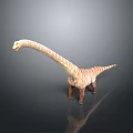 Realistic Long Neck Dinosaur Model With Striped Body Standing On Dark Background