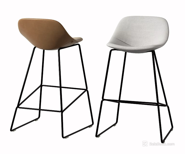 Modern Brown and White Bar Stools with Black Metal Legs and Sleek Design 3d model 