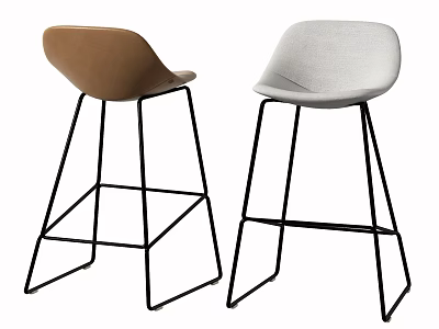 Modern Brown and White Bar Stools with Black Metal Legs and Sleek Design 3d model