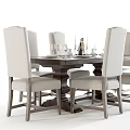 Elegant Wooden Dining Table Set With Linen Chairs And Tableware Arrangement 3d model
