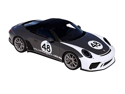 Black And White Sports Car With Number 48 Convertible Top And Alloy Wheels 3d model