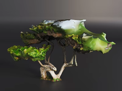 Artistic Bush Sculpture With Green Foliage And White Accents Natural Trunk 3d model