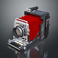 Vintage Retro Style Camera With Red Bellows Silver Metal And Black Body