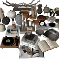 Various Stylish Decorative Ornament Set With Vases Jars Clocks Books And Records