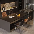 Modern Open Kitchen Interior With Marble Island Countertop Chairs And Cabinets