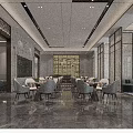 Modern Luxury Real Estate Sales Office Lobby With Marble Finishes And Exquisite Artistic Chandelier Decoration
