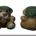 Brown Teddy Bear Doll with Green Hat Front and Back Views 3d model