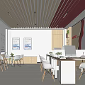 Modern Employment Service Hall Interior with Service Counter White Chairs and Bookshelves