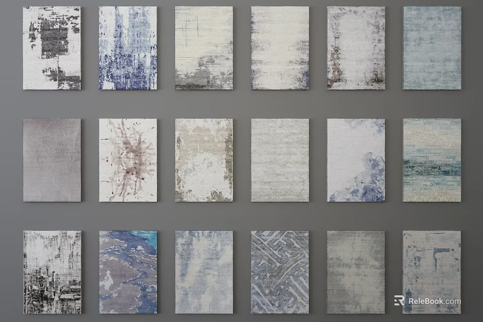 Modern Square Rug With Various Abstract Patterns And Neutral Blue Tones For Home Decor 3d model