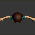 3D Character Girl with Blue Shirt Blue Shorts Red Shoes Arms Outstretched Dark Background