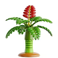 Tropical Plant With Green Leaves Red Spiral Flower And Vase Shaped Stem