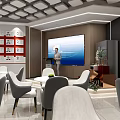 Modern Conference Room Interior With Round Tables Chairs Large Screen And Display Board