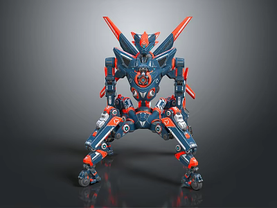 Smart Robot With Blue And Red Mechanical Design Armored Body And Multiple Legs 3d model
