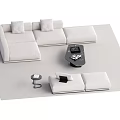 Modern White Modular Sofa and Coffee Table Set With Side Table and Carpet 3d model