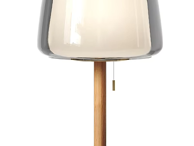 Modern Table Lamp With White And Gray Shade Wooden Base And Pull Cord Switch 3d model
