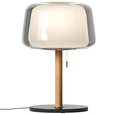 Modern Table Lamp With White And Gray Shade Wooden Base And Pull Cord Switch 3d model