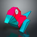 Geometric Shaped Decorative Furniture Piece With Red And Blue Polygonal Design For Modern Home