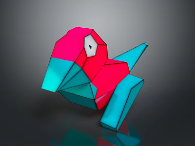 Geometric Shaped Decorative Furniture Piece With Red And Blue Polygonal Design For Modern Home 3d model