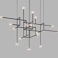 Modern Geometric Chandelier Design Featuring Interconnected Frames And Multiple Bulbs 3d model