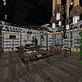 Shoe Store Interior With Display Shelves Shoes Plants And Decorative Chandeliers