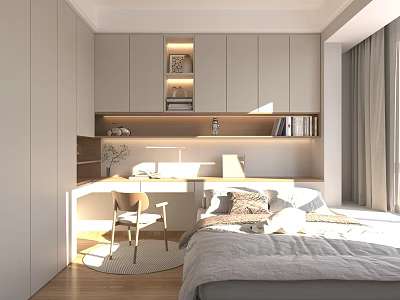 Kids Room Interior With Desk Chair Bed Bookshelf Cabinet And Natural Light 3d model