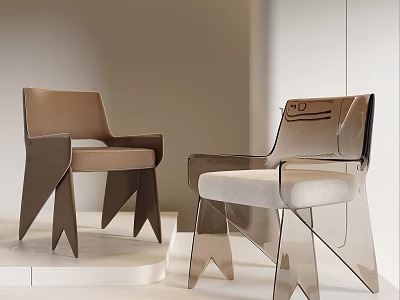 Modern Single Chairs With Leather And Transparent Acrylic Design And Unique Geometric Legs 3d model