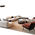 Modern Living Room Sofa Coffee Table Set With Leather Chairs Floor Lamp And Decorative Cushions