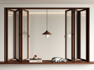 Open Casement Window Design With Wooden Frame And Modern Interior Sill Decorations 3d model