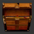Open Wooden Chest Filled with Gold Coins and Metal Clasps