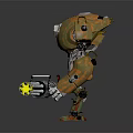 Orange Mechanical Robot Character Holding Multi Barrel Gun With Yellow Accents