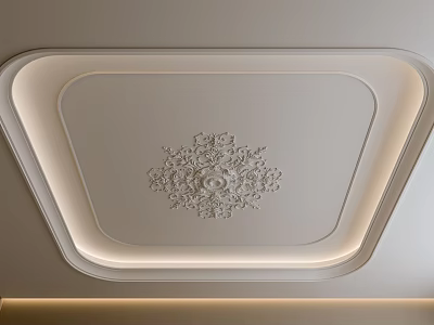 Modern White Ceiling Design With Exquisite Carving And LED Light Strips 3d model