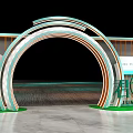 JUN PIN Event Gateway With Modern Arched Design Metal Frame Green Decoration And Marble Floor