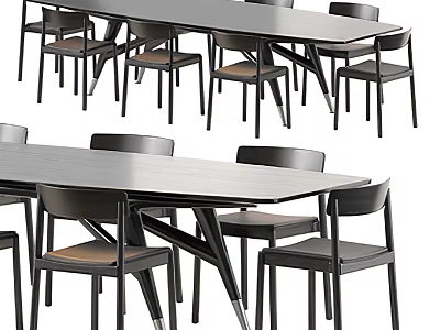 Modern Rectangular Dining Table Set With Matching Chairs And Wooden Top Design 3d model
