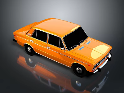 Orange Vintage Sedan With Black Windows And Retro Body Design 3d model