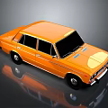 Orange Vintage Sedan With Black Windows And Retro Body Design