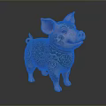 Pink And Green Pig Shaped Household Decoration With Intricate Floral Patterns