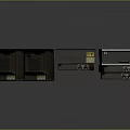 Industrial Machinery Units Stacked And Arranged With Dark Gray Exteriors And Yellow Warning Labels