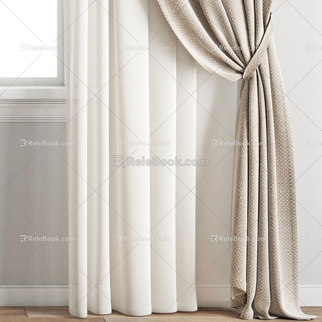 Modern curtain gauze curtain folding curtain combination 3d model