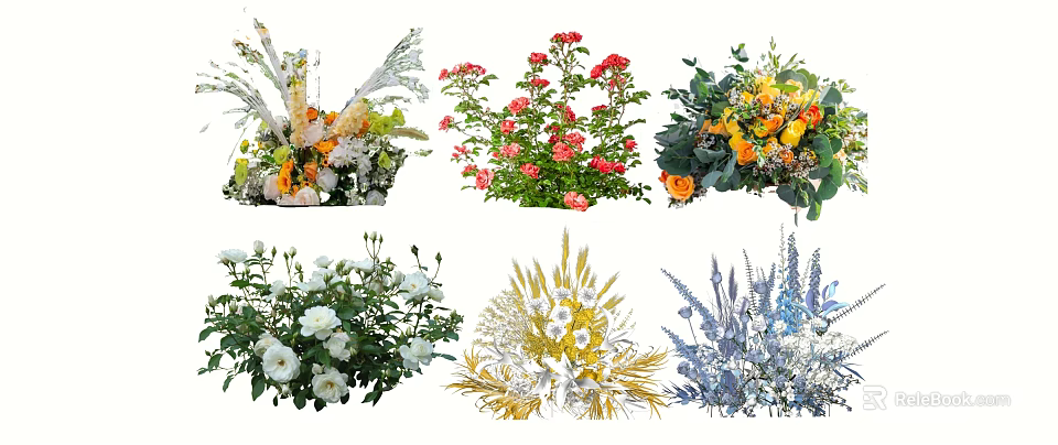 Elegant Decorative Flower Arrangements in Vases with Mixed Roses Daisies and Lavender 3d model 