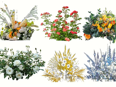 Elegant Decorative Flower Arrangements in Vases with Mixed Roses Daisies and Lavender 3d model