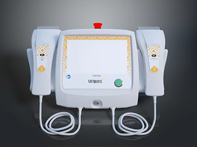White Medical Diagnostic Device With Display Screen Red Button Side Units And Connected Cables 3d model