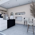 Modern Bubble Tea Shop Interior With White Counter Bar Stools And Decorative Plant