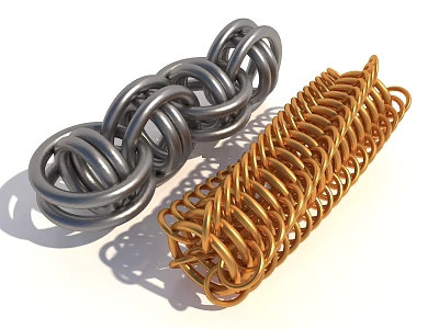 Metallic Coiled Springs In Silver And Gold Spiral Shapes With Reflective Surfaces 3d model
