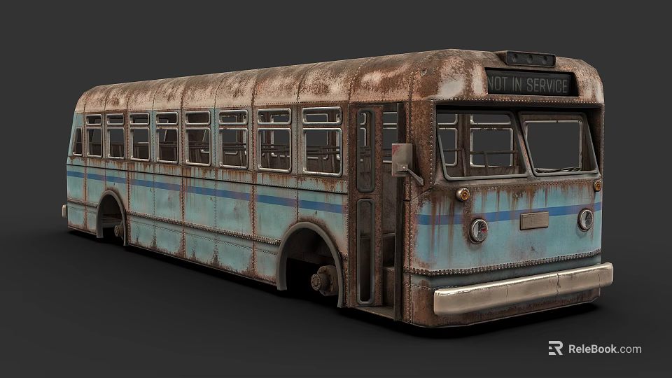 Old Rusted Blue And Brown Vintage Bus With Classic Exterior Design Elements 3d model 