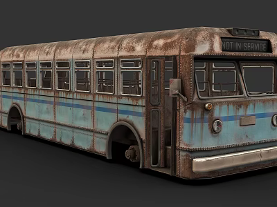 Old Rusted Blue And Brown Vintage Bus With Classic Exterior Design Elements 3d model