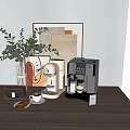 Stylish Modern Kitchen Countertop With Coffee Maker Green Plants Mugs And Appliances