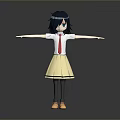 Girl With Black Hair Green Eyes Wearing White Shirt Red Tie Yellow Skirt Arms Outstretched