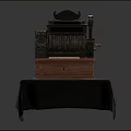 Vintage Commercial Cash Register On Wooden Base With Black Cloth Display Stand