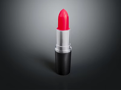 High Quality Red Lipstick Cosmetic Product With Silver And Black Case Isolated On Dark Background 3d model